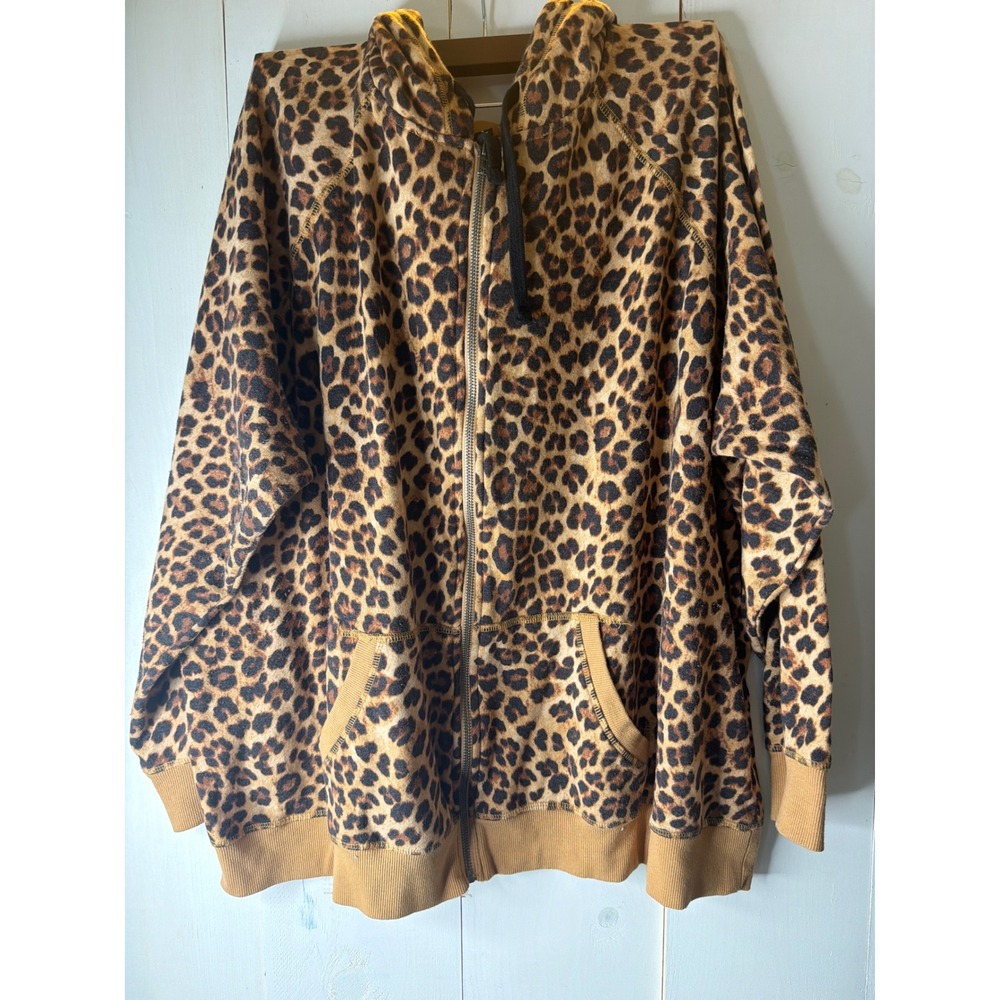 Torrid Womens Brown Leopard Print Fleece Zip Up Hoodie Sweatshirt 4